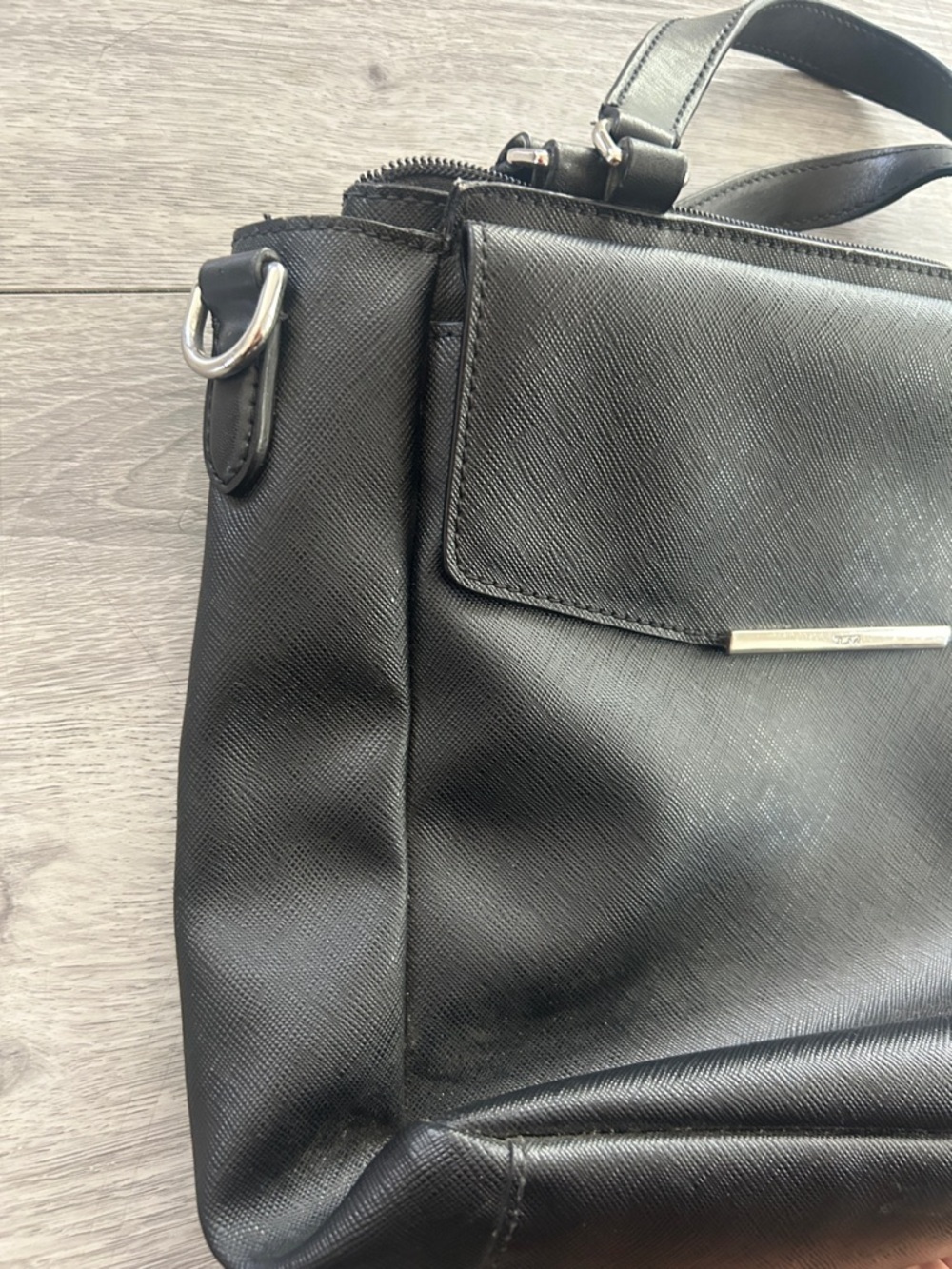 Tumi Black Saffiano Leather Crossbody Bag with Silver Hardware - Picture 4 of 16
